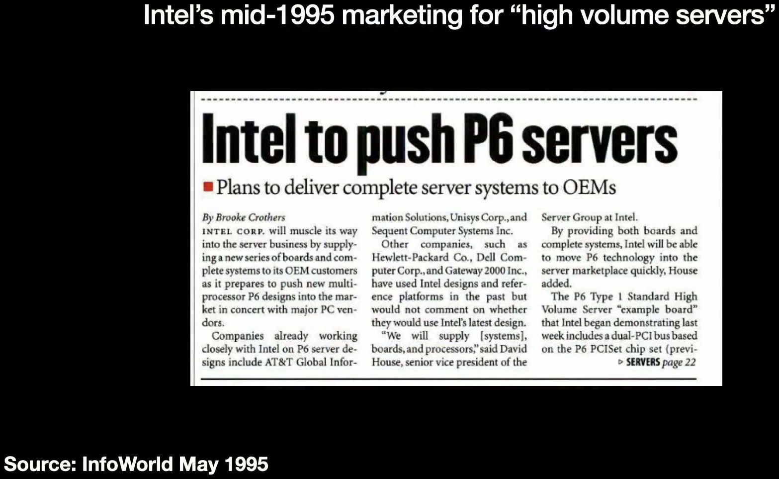InfoWorld 报道 Intel 推送 P6 服务器