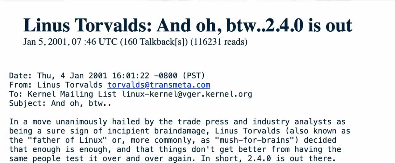Linux 2.4.0 发布邮件